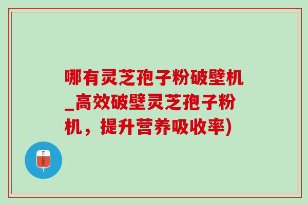 哪有靈芝孢子粉破壁機_高效破壁靈芝孢子粉機，提升營養吸收率)