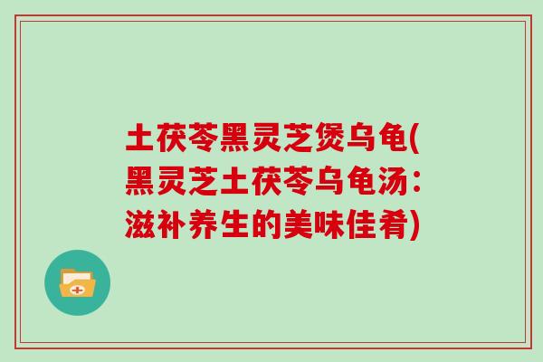 土茯苓黑靈芝煲烏龜(黑靈芝土茯苓烏龜湯：滋補養生的美味佳肴)