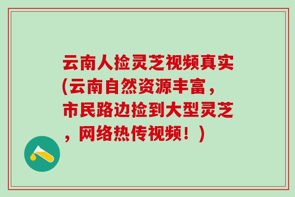 云南人撿靈芝視頻真實(云南自然資源豐富，市民路邊撿到大型靈芝，網絡熱傳視頻！)