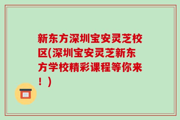 新東方深圳寶安靈芝校區(深圳寶安靈芝新東方學校精彩課程等你來！)